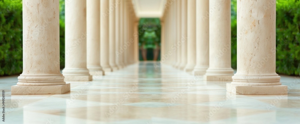 Marble pillars in an open courtyard with natural lighting, featuring copy space Marble pillars in an open courtyard with natural lighting, featuring copy space