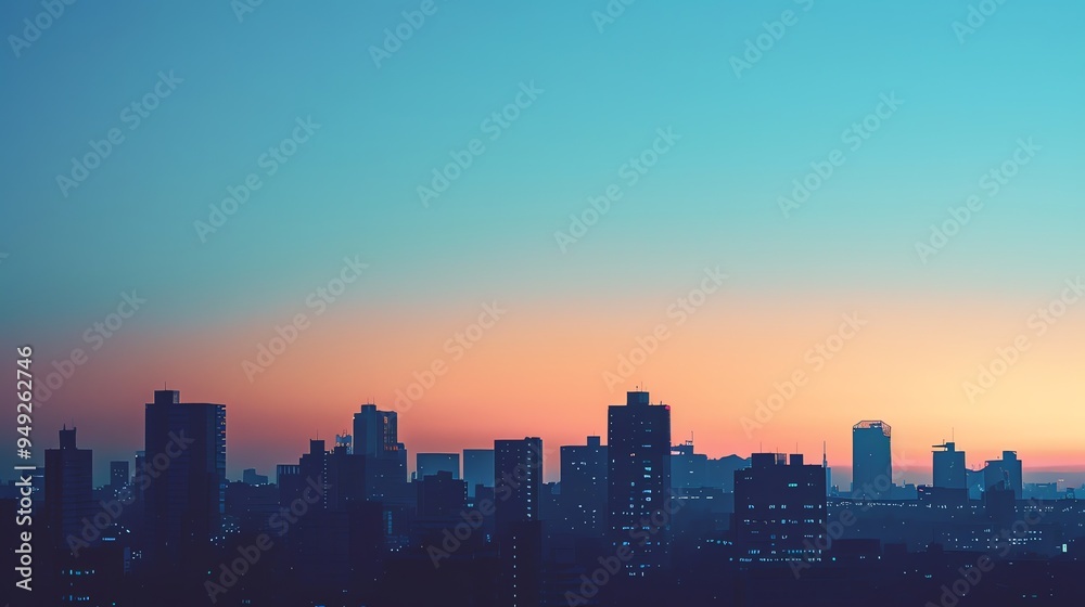 A silhouette of a city skyline at sunset. A silhouette of a city skyline at sunset.