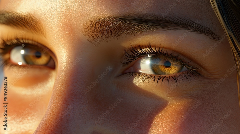 Fototapeta premium Personâ€™s face showing happiness, smiling broadly, eyes sparkling, outdoor background