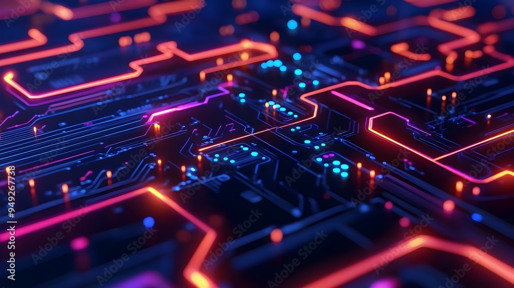 Abstract Neon Circuit Board Technology Background Abstract Neon Circuit Board Technology Background