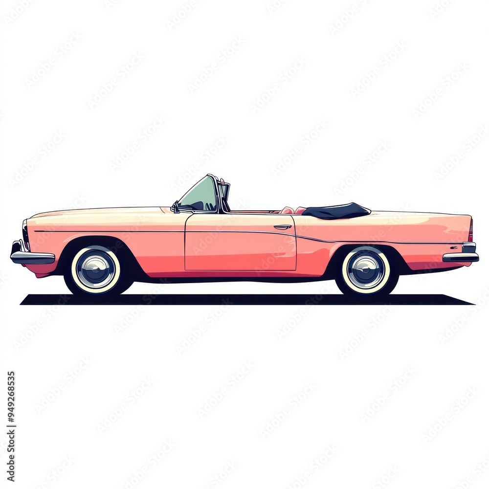 Pink Classic Convertible Car Illustration Pink Classic Convertible Car Illustration