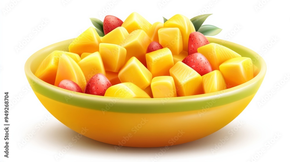 A vibrant bowl of fresh, chopped mangoes and strawberries. Perfect for a healthy, tropical fruit salad, bursting with color and flavor. A vibrant bowl of fresh, chopped mangoes and strawberries. Perfect for a healthy, tropical fruit salad, bursting with color and flavor.