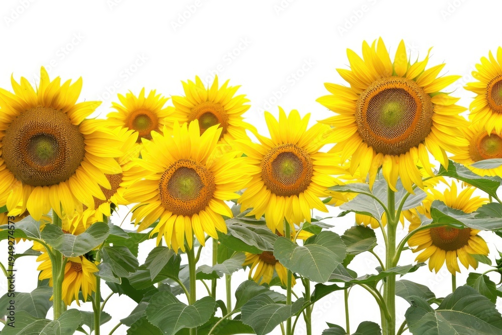 Fototapeta premium A field of bright yellow sunflowers against a clear blue sky