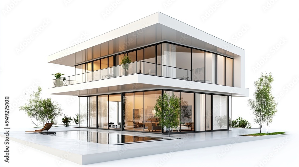Modern House with Pool and White Background Modern House with Pool and White Background