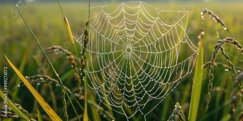 Spider webs among rice plants