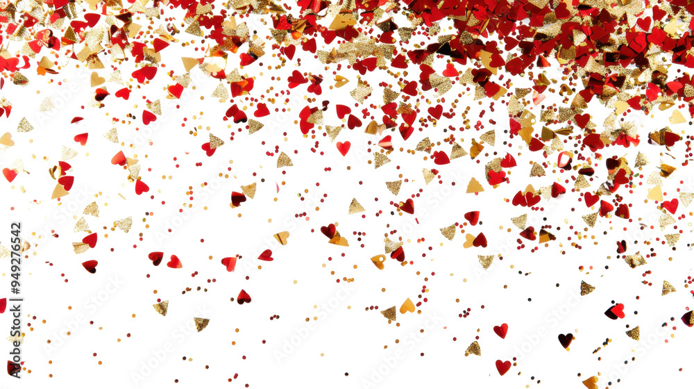 3D gold and red confetti that floats down isolated on white background 3D gold and red confetti that floats down isolated on white background