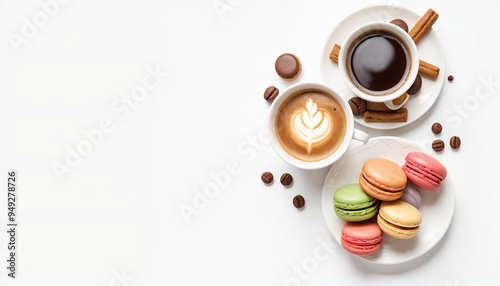 Obraz na płótnie cup of coffee and milk with coffee and macaron w salonie