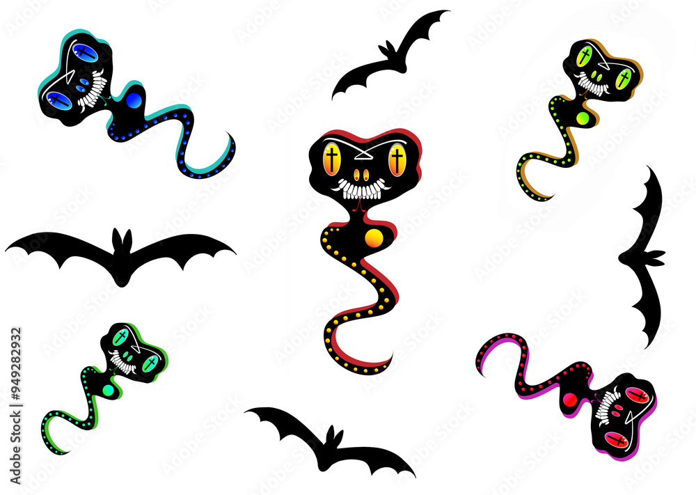 Obraz premium set of halloween illustrations, pattern background