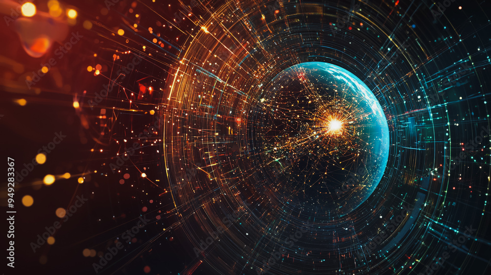 Obraz premium background Innovation network points Earth's surface wave background Abstract digital wave background information technology background The background is the background. gradient wave digital wave ban