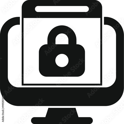 Simple icon of a computer screen displaying a padlock, representing online security and data protection