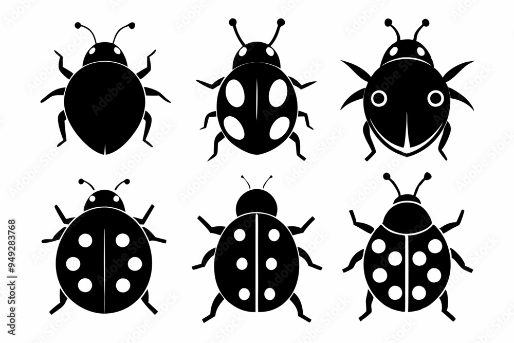 
ladybug set. Black silhouette ladybug vector illustration, set of coccinellidae silhouette
 