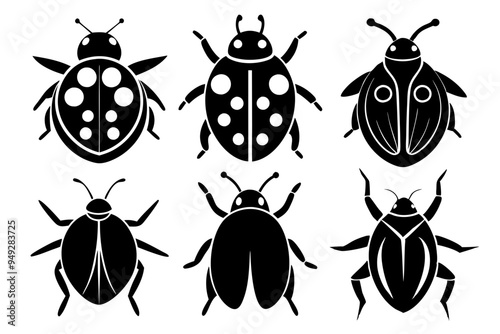 
ladybug set. Black silhouette ladybug vector illustration, set of coccinellidae silhouette
 