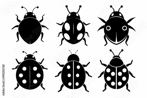 
ladybug set. Black silhouette ladybug vector illustration, set of coccinellidae silhouette
 