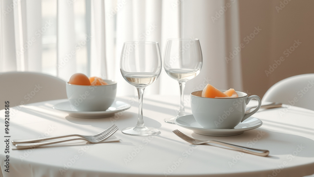 Elegant Table Setting with Wine Glasses and Fruit Elegant Table Setting with Wine Glasses and Fruit
