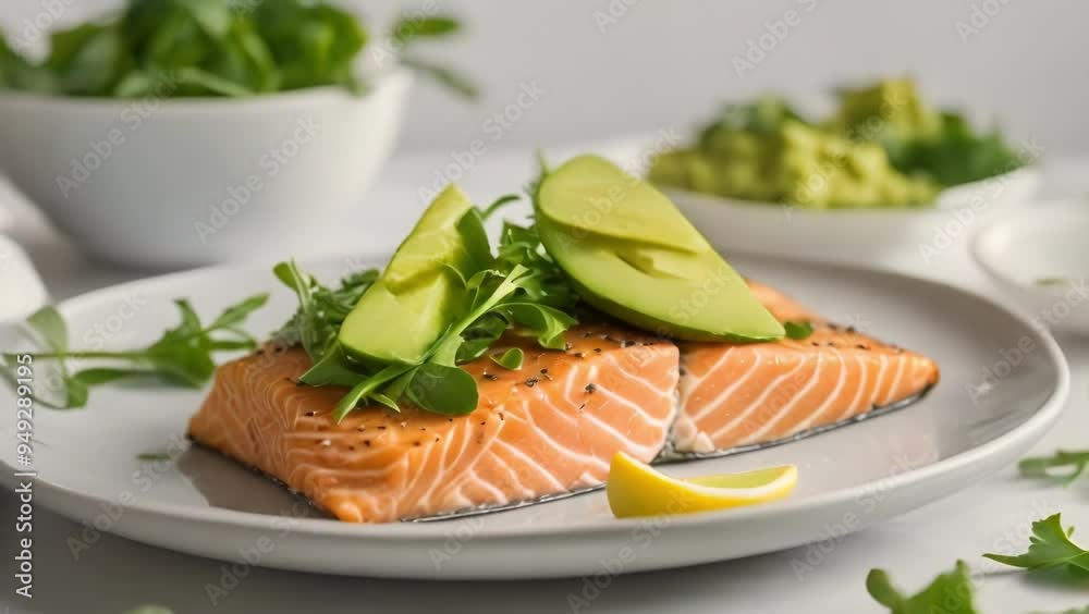 Fresh Salmon with Avocado and Greens Fresh Salmon with Avocado and Greens