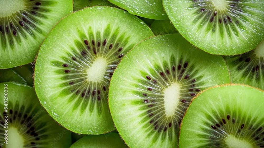 Close-up of fresh green kiwi slices, showcasing their vibrant color and texture. Perfect for healthy food concepts and summer themes. Close-up of fresh green kiwi slices, showcasing their vibrant color and texture. Perfect for healthy food concepts and summer themes.