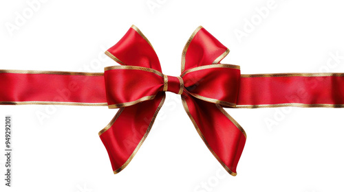 Red gold ribbon and bow isolated on white background