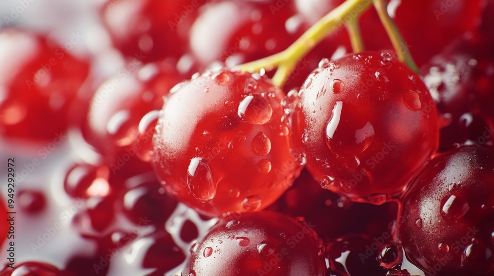 Close-up of fresh red cherries with water droplets, capturing the vibrant color and juicy texture, perfect for healthy eating themes. Close-up of fresh red cherries with water droplets, capturing the vibrant color and juicy texture, perfect for healthy eating themes.