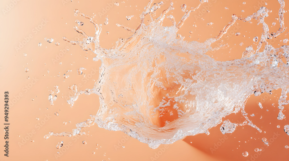 Fototapeta premium Top view water splash, water wave on orange background, commercial photography, studio photo for products, studio wallpaper material.