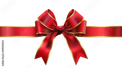 Red gold ribbon and bow isolated on white background