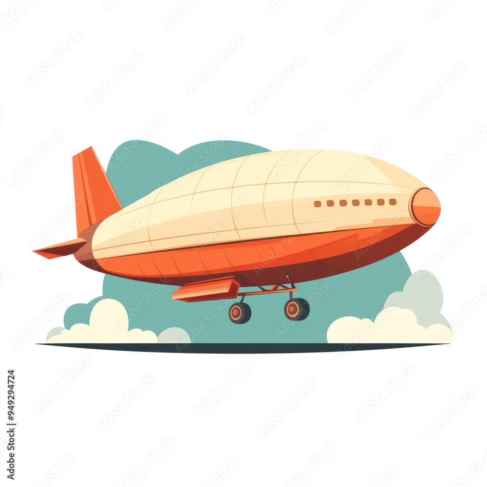 Cartoon Illustration of an Airplane Flying Over Clouds