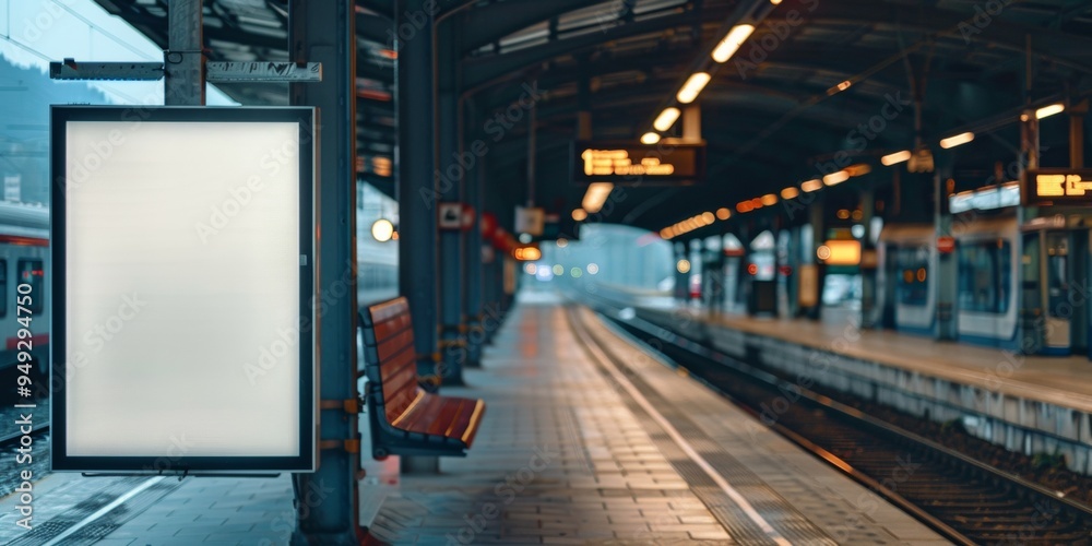 Empty Subway Platform with a Blank Advertisement Billboard Empty Subway Platform with a Blank Advertisement Billboard