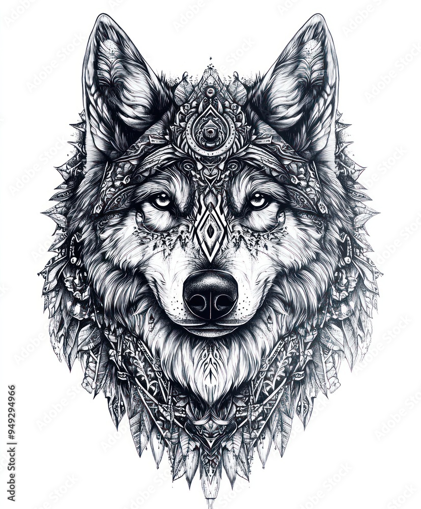 Intricate wolf illustration featuring detailed patterns and designs. Intricate wolf illustration featuring detailed patterns and designs.