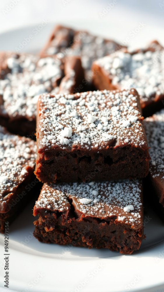 Close-up of a Stack of Chocolate Brownies with Powdered Sugar Close-up of a Stack of Chocolate Brownies with Powdered Sugar