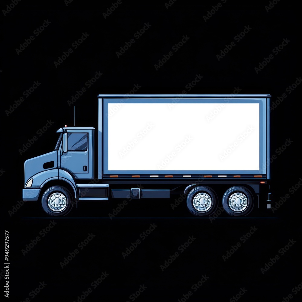 Blue Semi Truck Illustration on Black Background Blue Semi Truck Illustration on Black Background