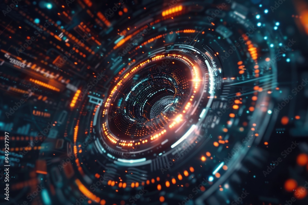 A futuristic tunnel with neon lights and metallic walls A futuristic tunnel with neon lights and metallic walls