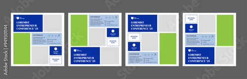 instagram webinar social media template poster slider carousel fair exhibit online seminar summit business flat templates navy blue green color flat modern minimal poster square size design background