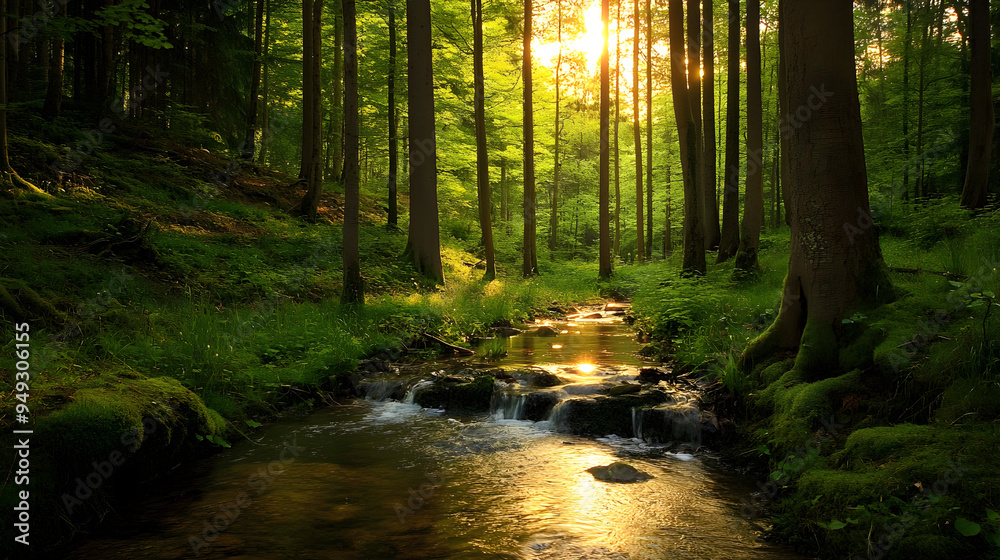 Obraz premium A serene forest with a small stream