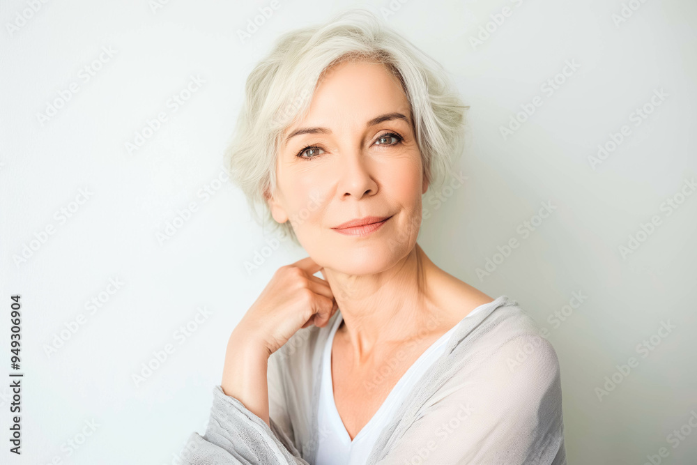 Fototapeta premium beautiful 50s mid aged mature woman isolated on white background. skin care beauty, skincare cosmetics concept