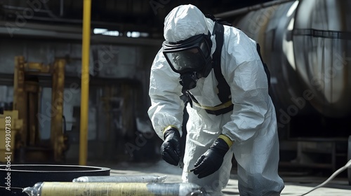 EOD Officer in Full Protective Gear Carefully Inspecting Suspicious Device