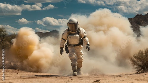 EOD Technician Conducting Controlled Detonation in Remote Location with Protective Gear