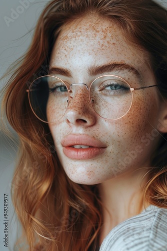 A portrait of a woman with glasses, focusing on her facial features