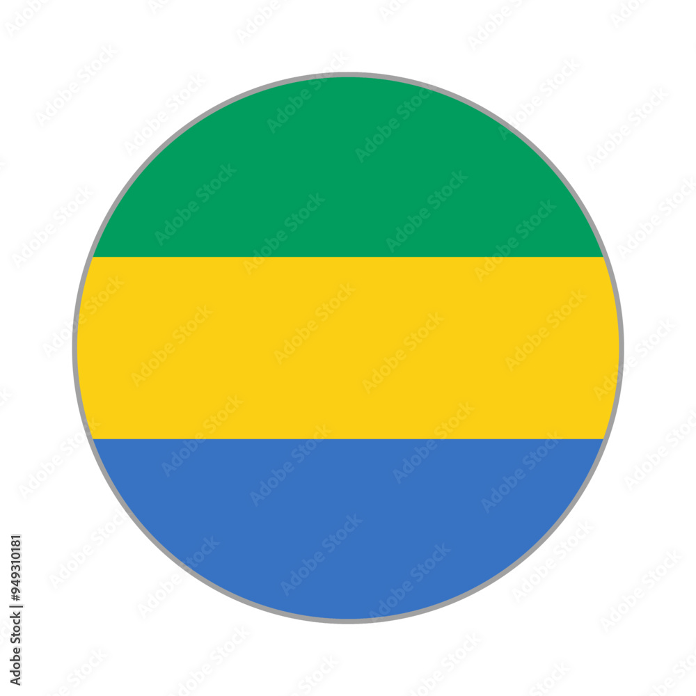 The flag of Gabon. Flag icon. Standard color. Round flag. Computer illustration. Digital illustration. Vector illustration. The flag of Gabon. Flag icon. Standard color. Round flag. Computer illustration. Digital illustration. Vector illustration.
