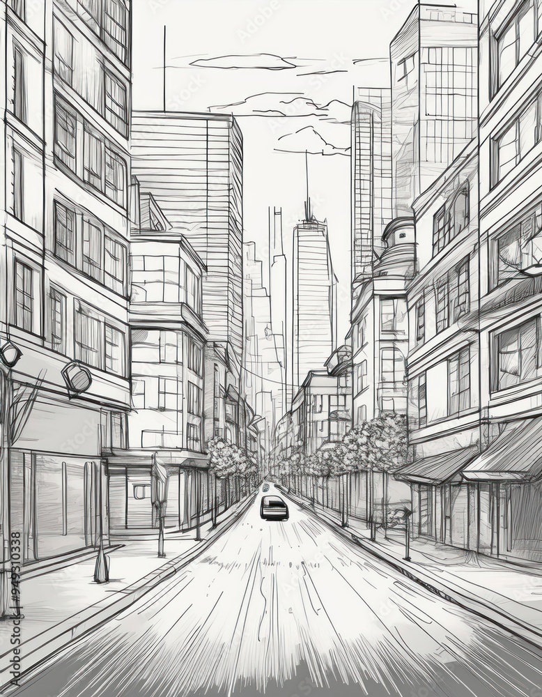 Fototapeta premium Drawing city illustration.