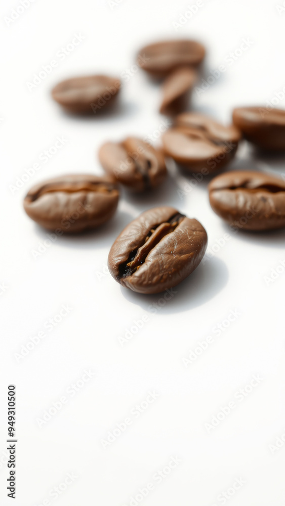 Close-up of Coffee Beans on a White Background