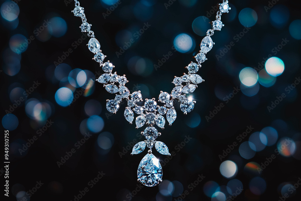 Shiny diamond necklace shot against a black background Shiny diamond necklace shot against a black background