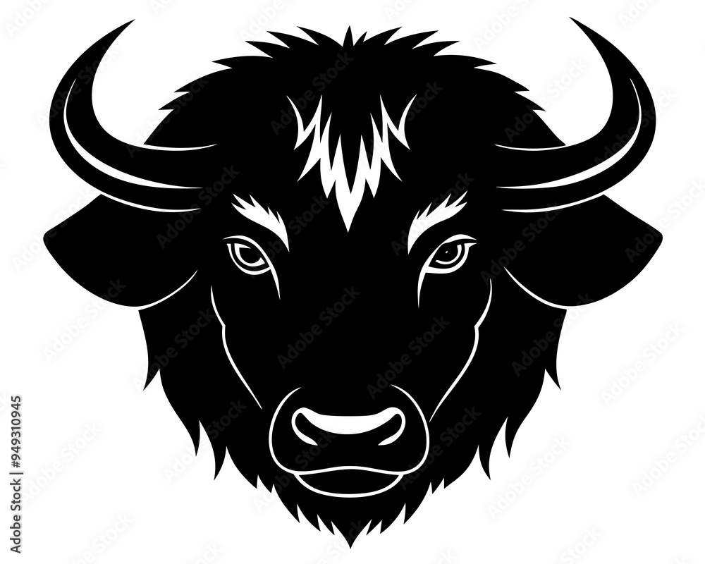 Bison head silhouette vector, American bison icon vector