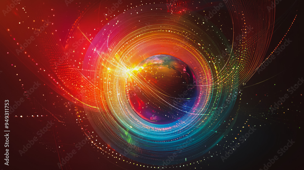 Obraz premium background Innovation network points Earth's surface wave background Abstract digital wave background information technology background The background is the background. gradient wave digital wave ban