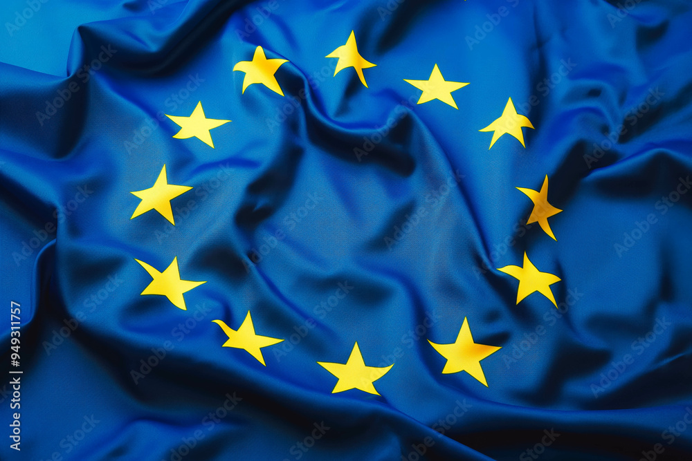 Blue flag of European Union with yellow stars Blue flag of European Union with yellow stars