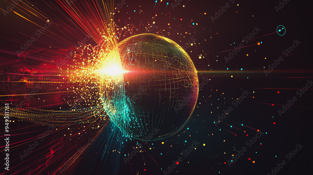 Obraz premium background Innovation network points Earth's surface wave background Abstract digital wave background information technology background The background is the background. gradient wave digital wave ban