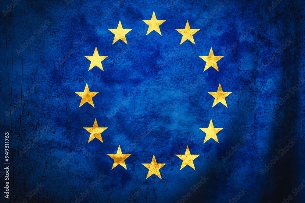 Blue flag of European Union with yellow stars Blue flag of European Union with yellow stars