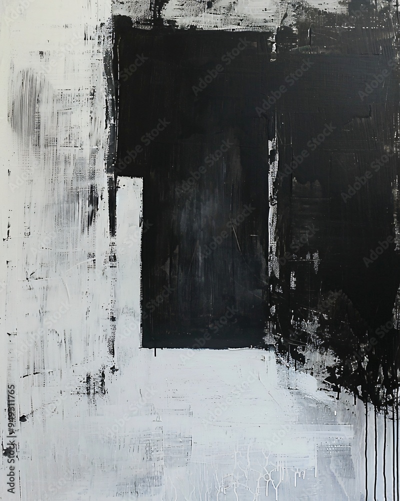 Obraz premium Abstract black and white painting with textured brushstrokes.