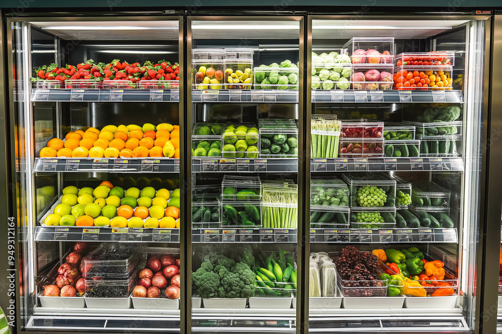Fruits and vegetables in the refrigerated in supermarket