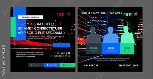 instagram webinar conference social media template slider carousel post online seminar web summit business flat templates navy blue green color flat modern minimal poster square size design background