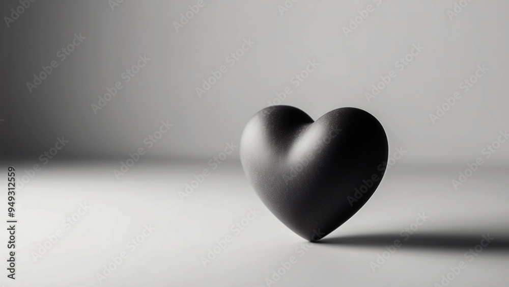 Fototapeta premium Black Heart Sculpture on Minimalist Background, Love Concept