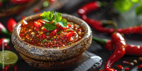 Sambal: The well-known chili sauce made from a mix of different chili peppers, named after the Javanese word for it. photo